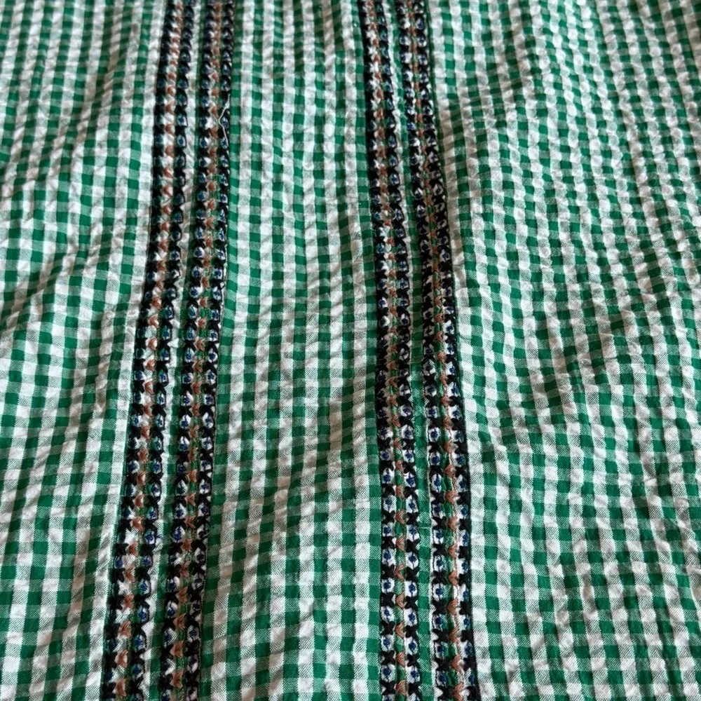 Free People Cass Midi Dress Green White Gingham Boho Stretch Gauze Size Small